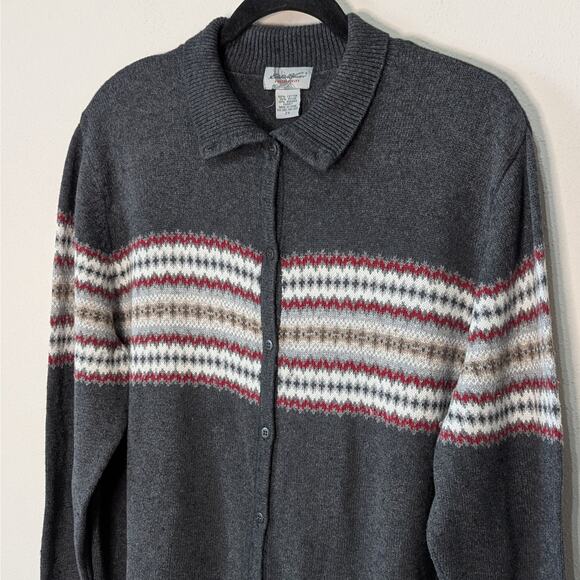 Eddie Bauer Collectibles Gray Chevron Button Up Angora Knit Sweater Size 2X - Picture 2 of 10